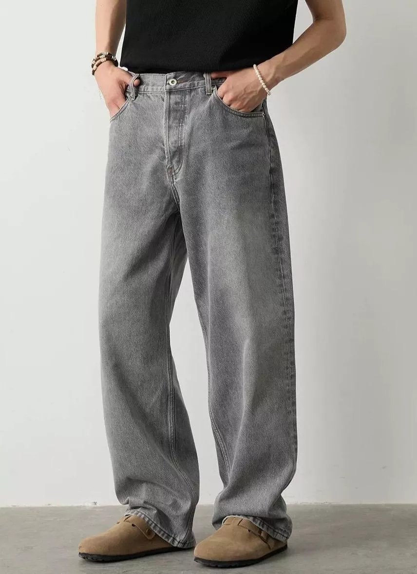 美式廓形水洗直筒牛仔褲(2色)