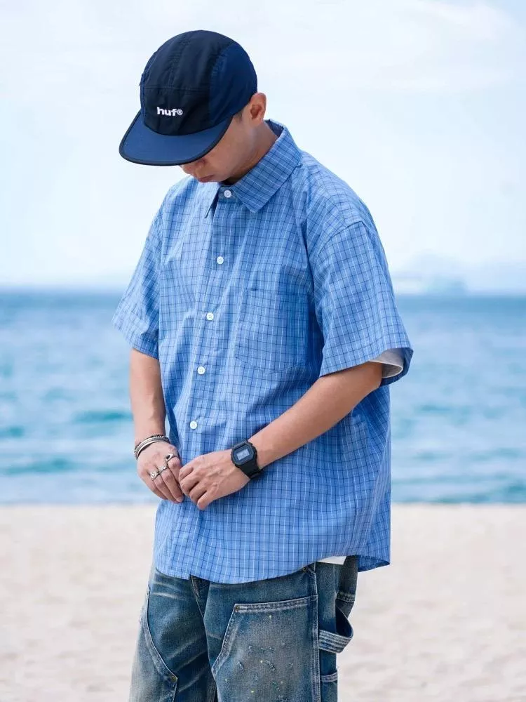 格子抗皺短袖襯衫(2色)