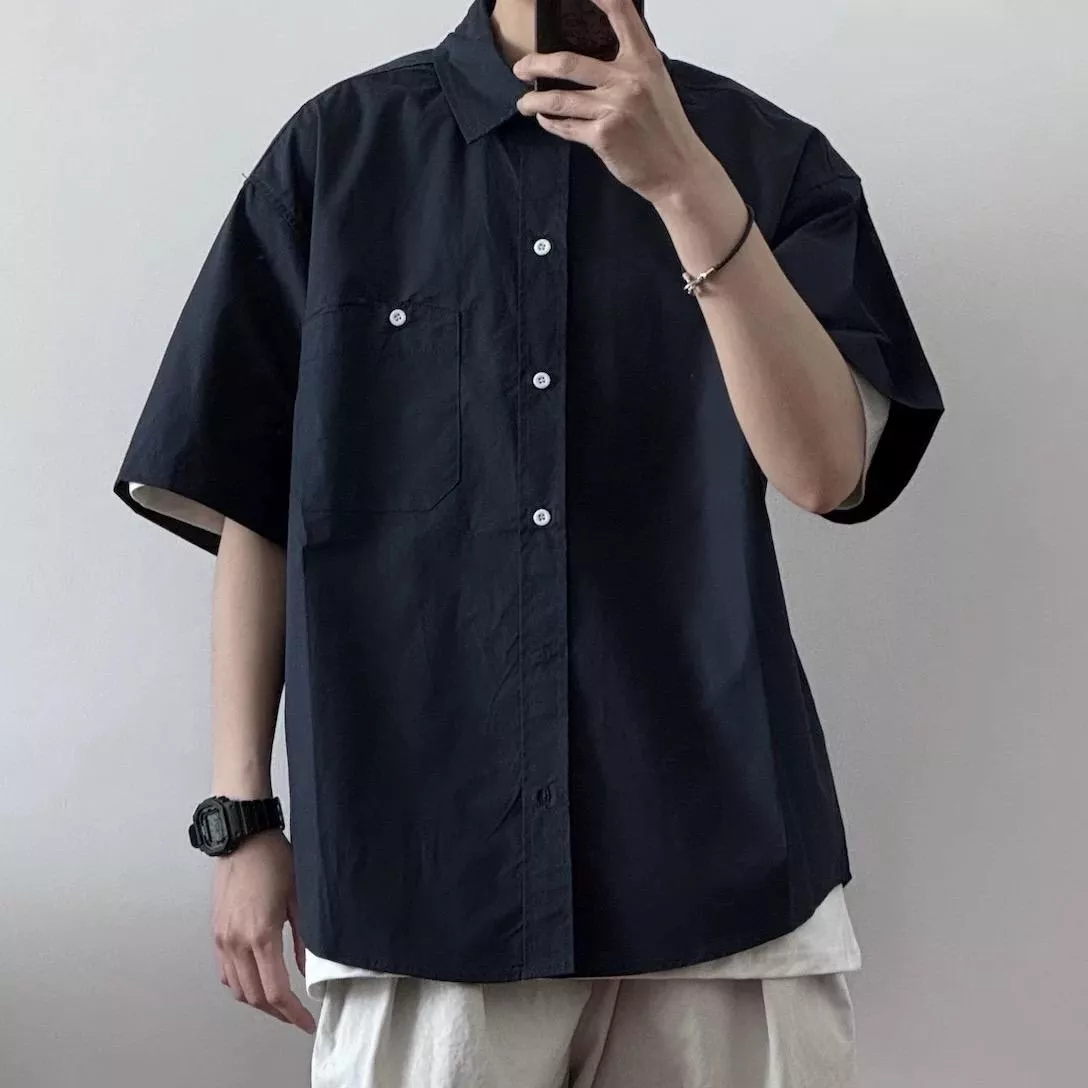 夏季純色短袖休閒襯衫(4色)