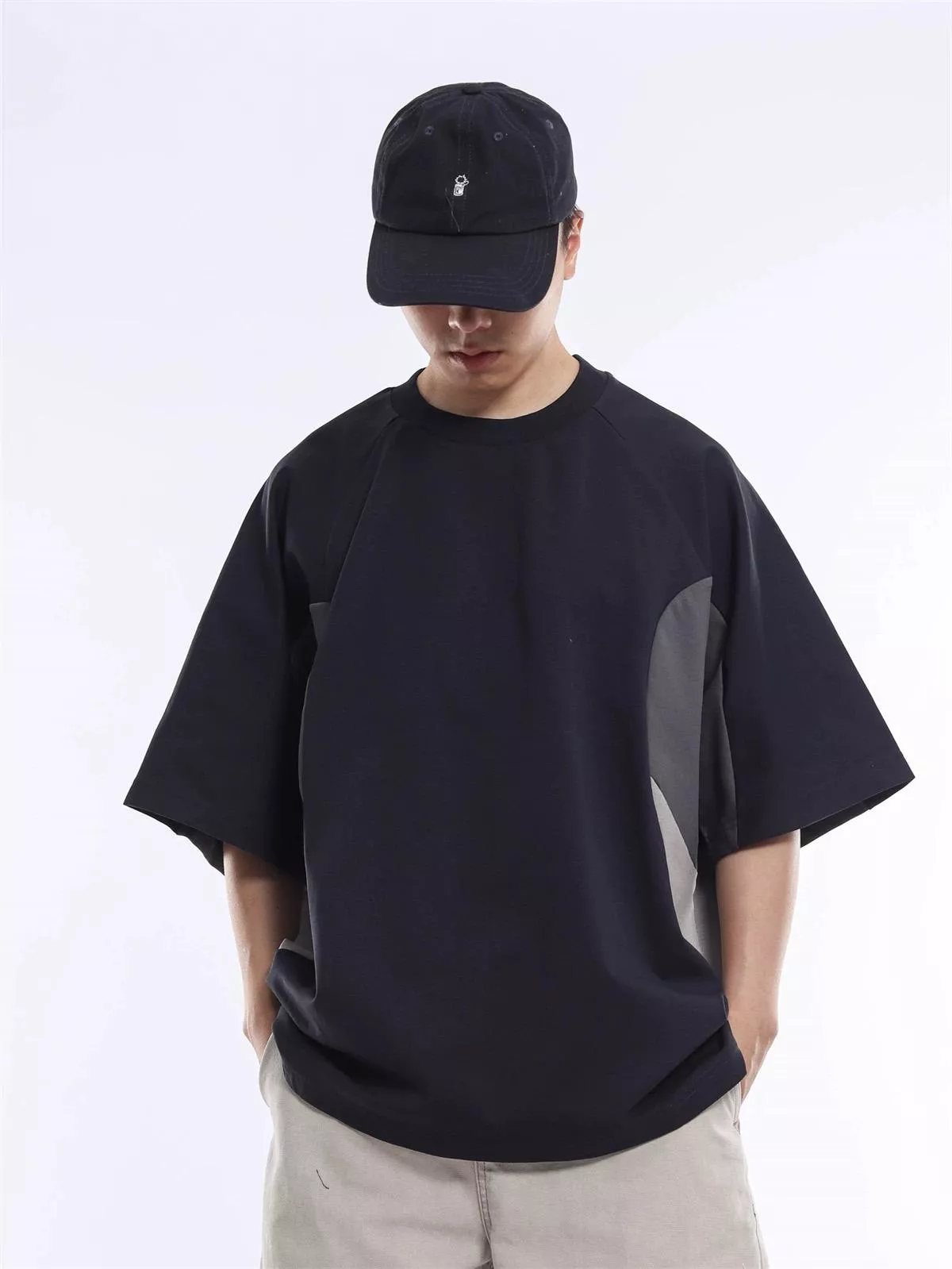 日系涼感拼接落肩款上衣(2色)