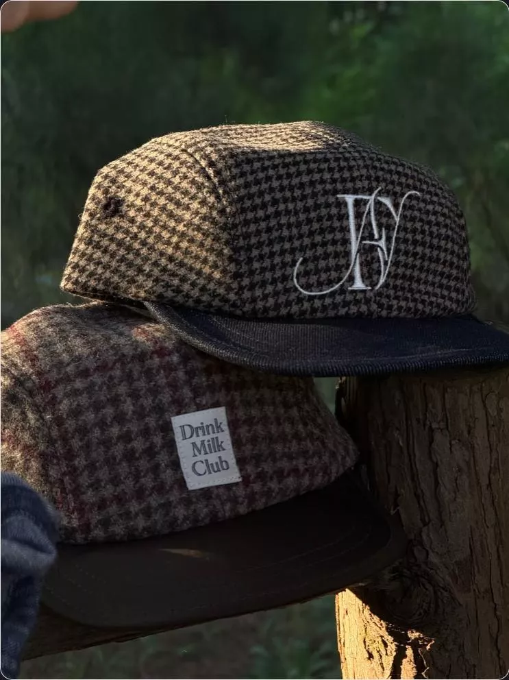 俱樂部系列 美式復古短帽檐五分帽  丹寧原色 千鳥格款