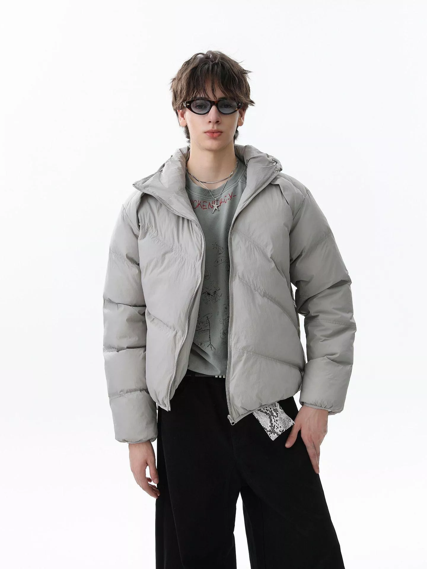 斜款拉鍊鋪棉保暖外套(2色）