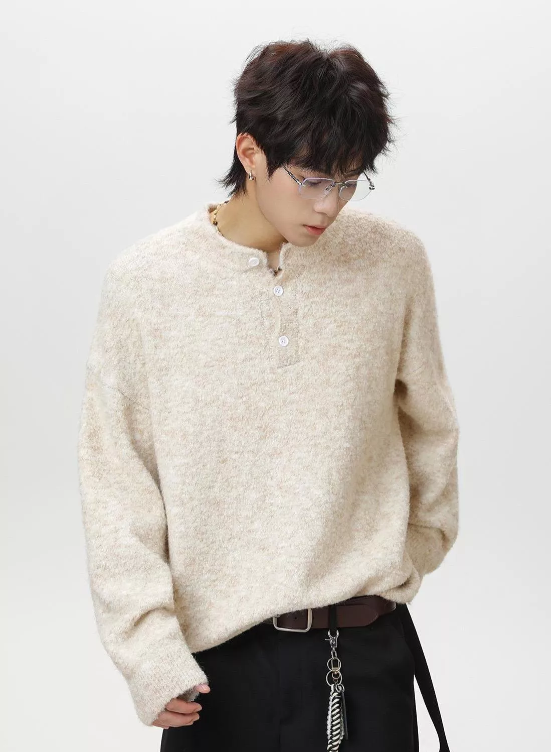 亨利領毛圈針織上衣(4色)