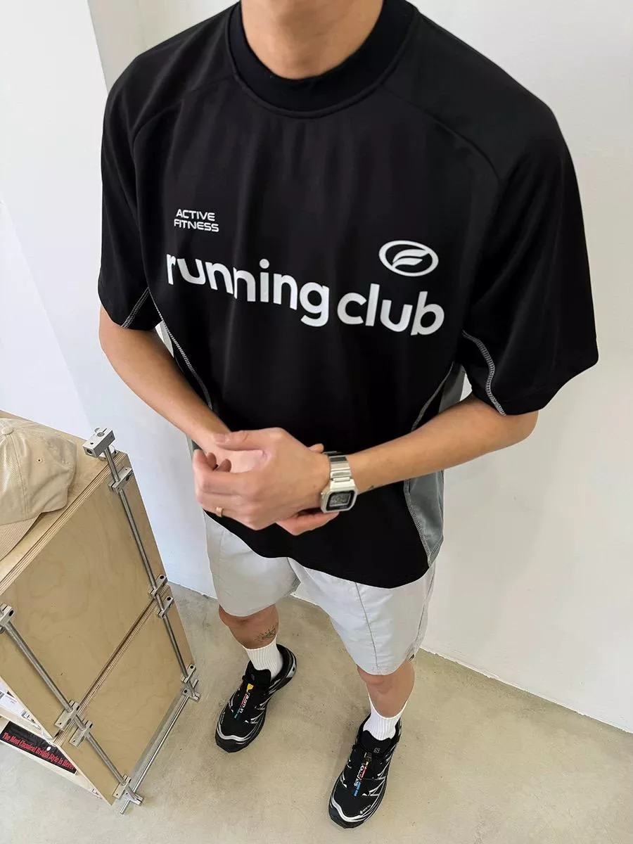 夏季速乾運動拼接短袖(2色)