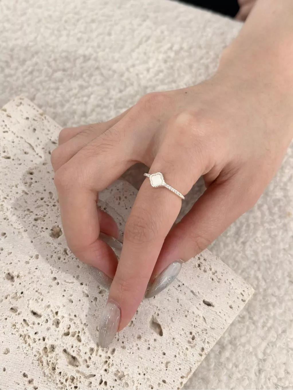 CLMA♡｜🇰🇷 Korea  Limerence 十字幸運草貝殼光純銀戒指