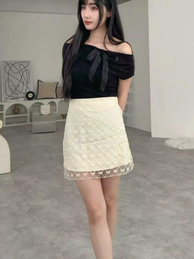 CLMA♡｜🇰🇷Korea 別緻的妳 ♥ 交叉網紗蝴蝶結雙層短裙