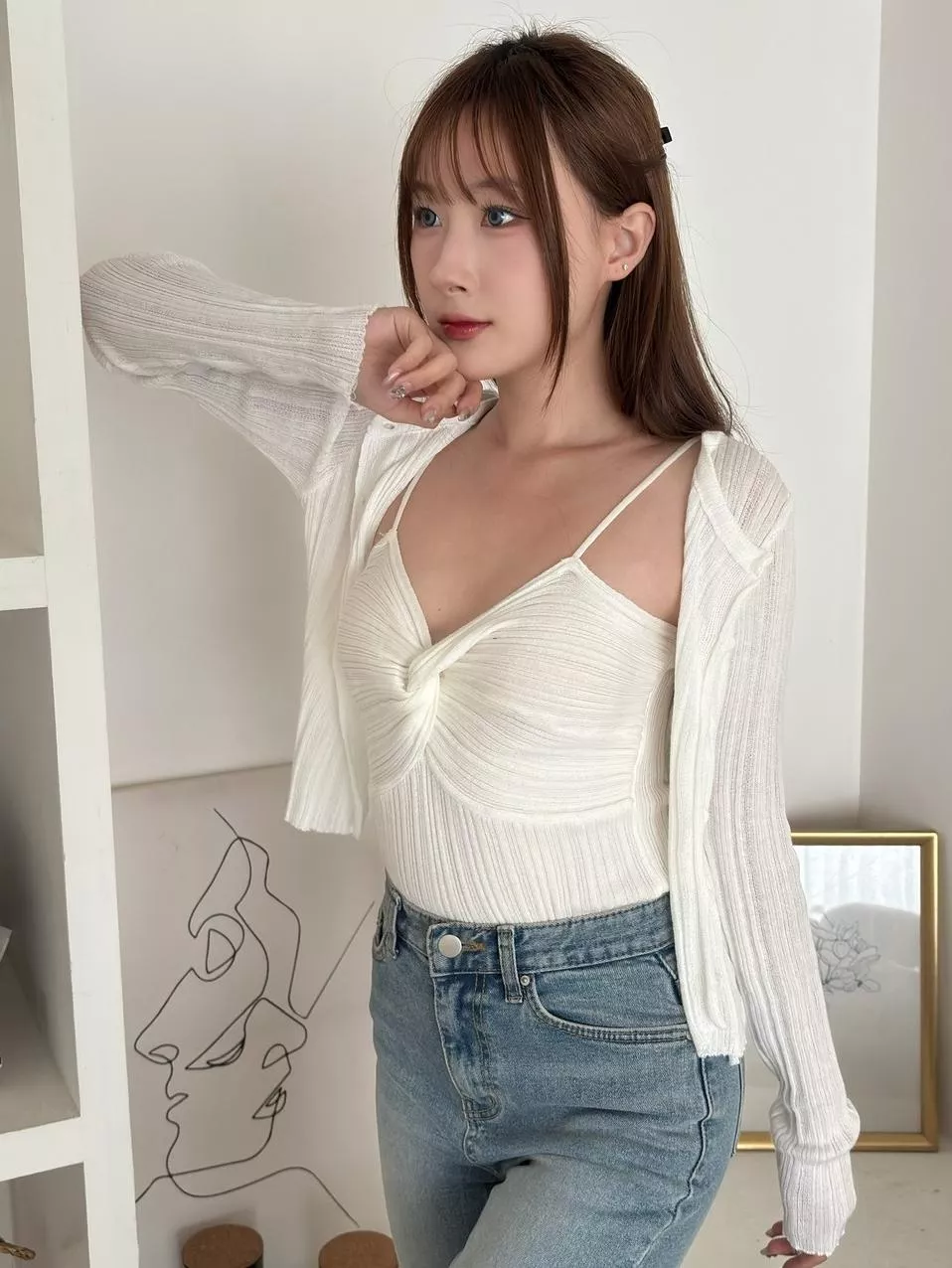 CLMA♡｜🇰🇷Korea   First Love 前抓皺坑條柔軟吊帶Set