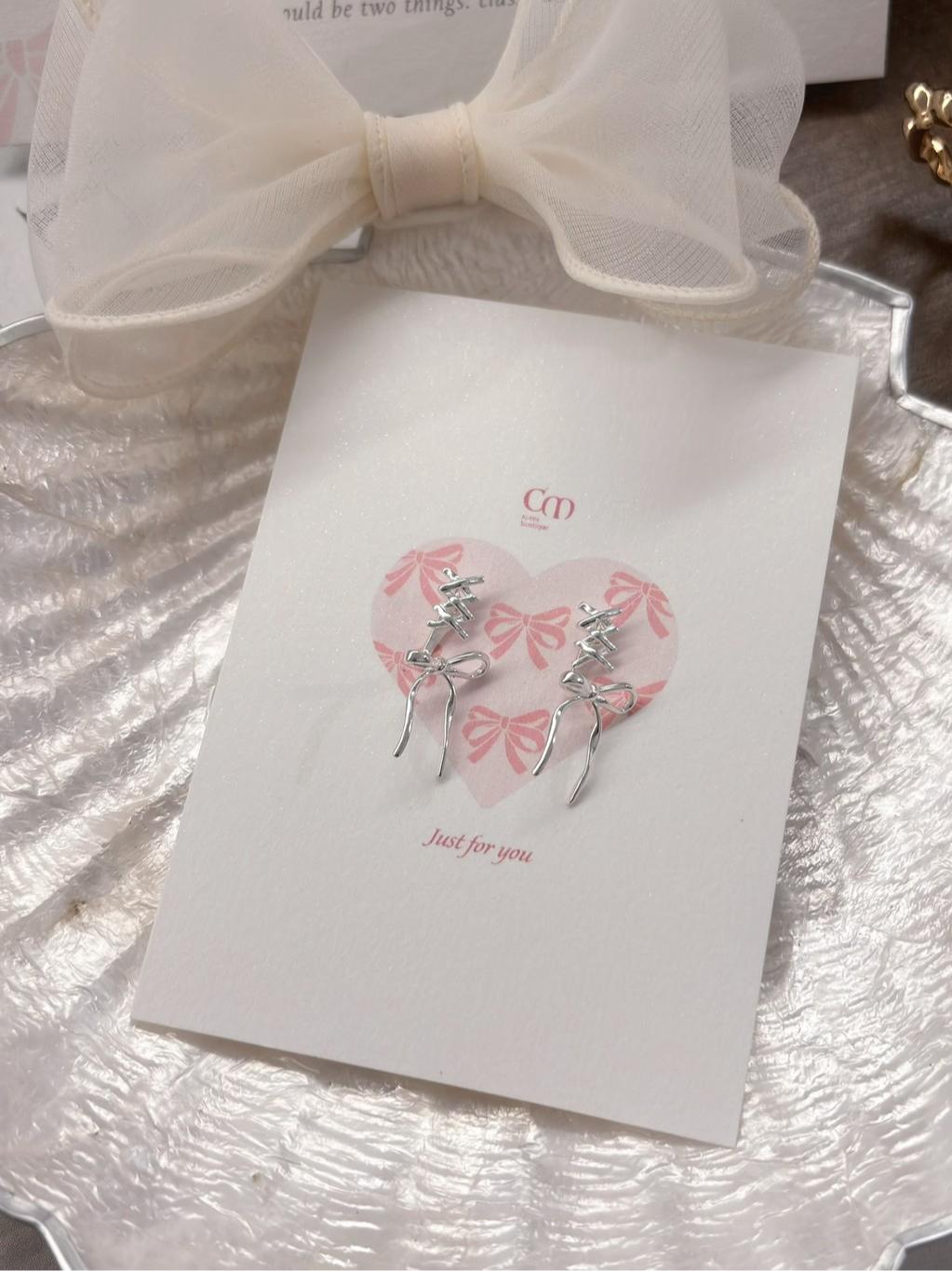 CLMA♡｜🇰🇷 Korea  Balettskor 芭蕾舞鞋交叉蝴蝶結純銀耳針