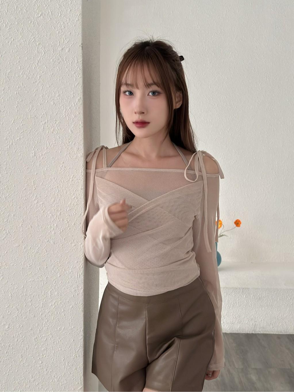 CLMA♡｜🇰🇷Korea 秋日微醺  透膚紗綁帶兩件式上衣Set
