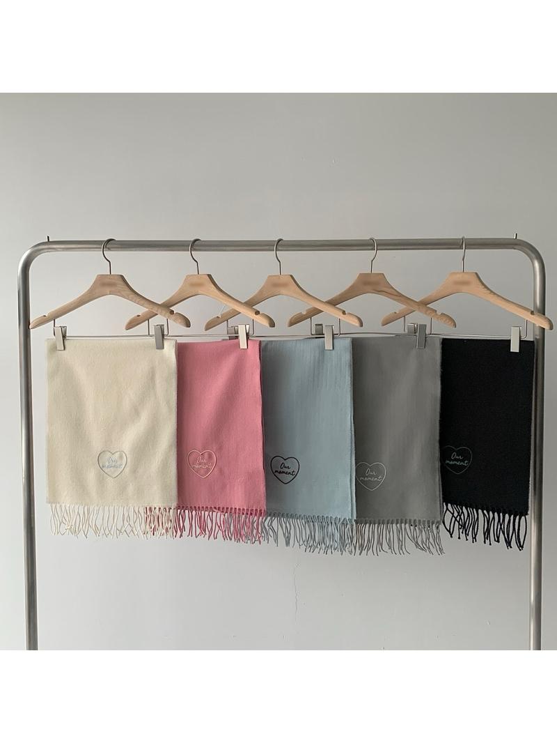 CLMA♡｜🇰🇷Korea 法式愛戀   刺繡愛心混羊毛流蘇圍巾