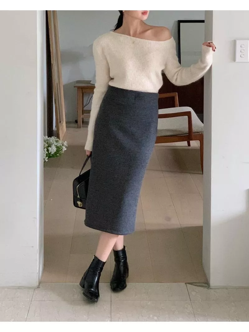 CLMA♡｜🇰🇷Korea 香緹大道   厚磅磨毛後開衩鬆緊長裙