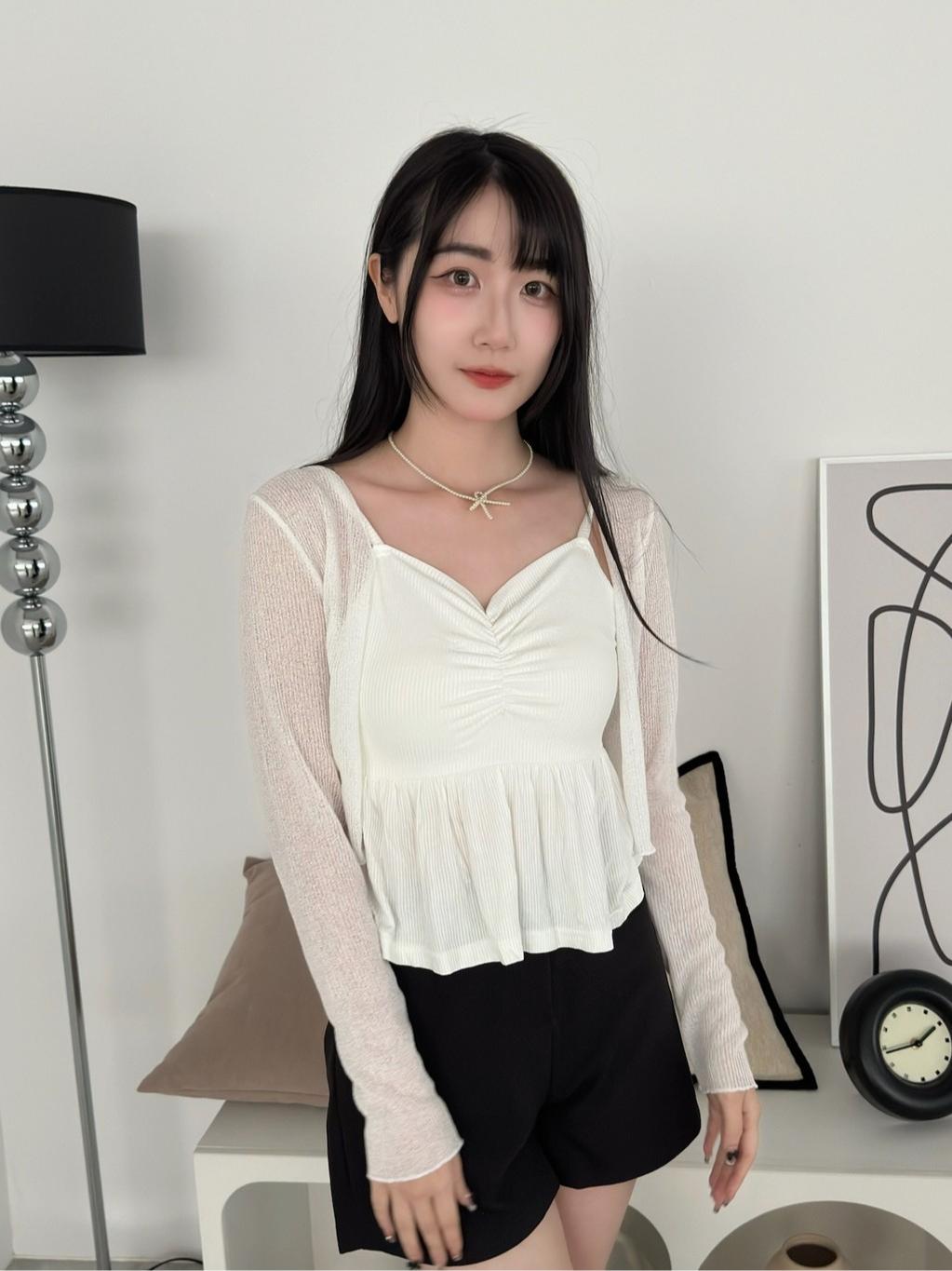 CLMA♡｜🇰🇷Korea 如煙如夢  前抓皺傘擺吊帶 SET - 白/黑