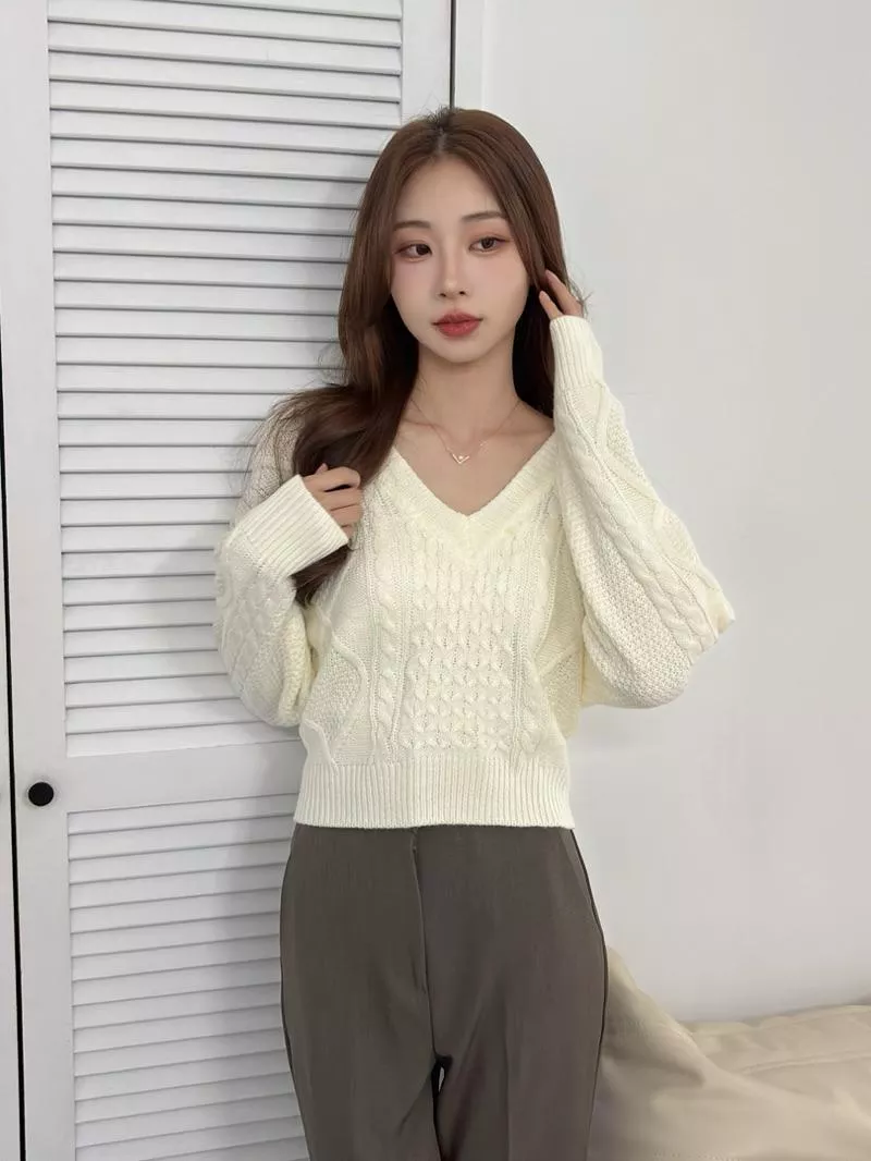 CLMA♡｜最美麻花紋  後綁帶 V 領針織上衣 毛衣