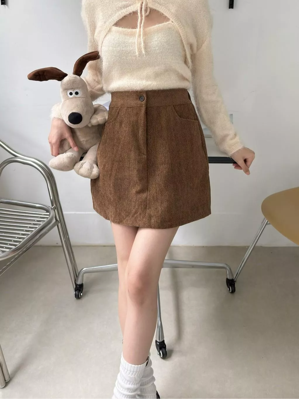 CLMA♡｜🇰🇷Korea 泰迪物語  後鬆緊磨毛A字短裙