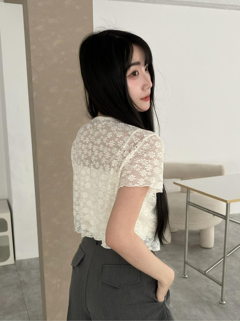 CLMA♡｜🇰🇷Korea 繁花細語  蕾絲花花短袖罩衫小外套 - 白/黑