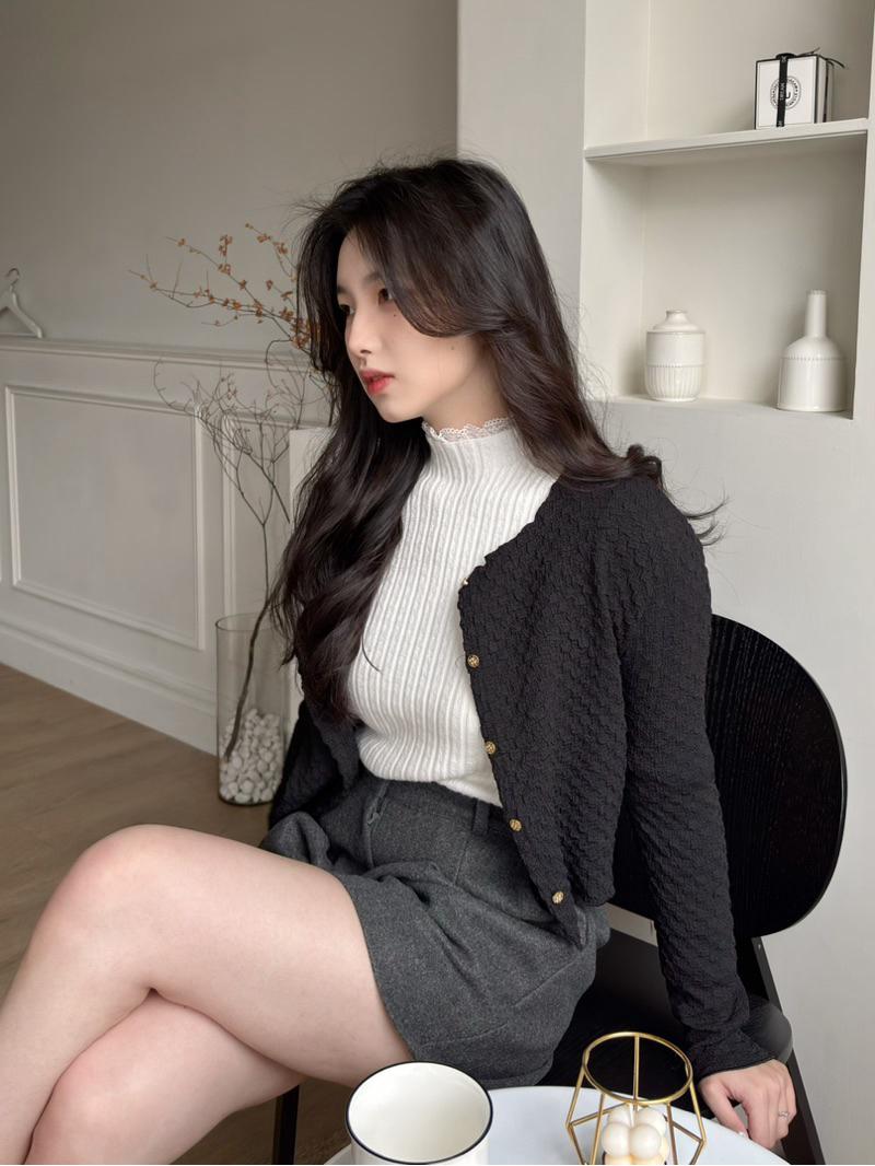 CLMA♡｜🇰🇷Korea 泡芙感波浪小金釦上衣外套