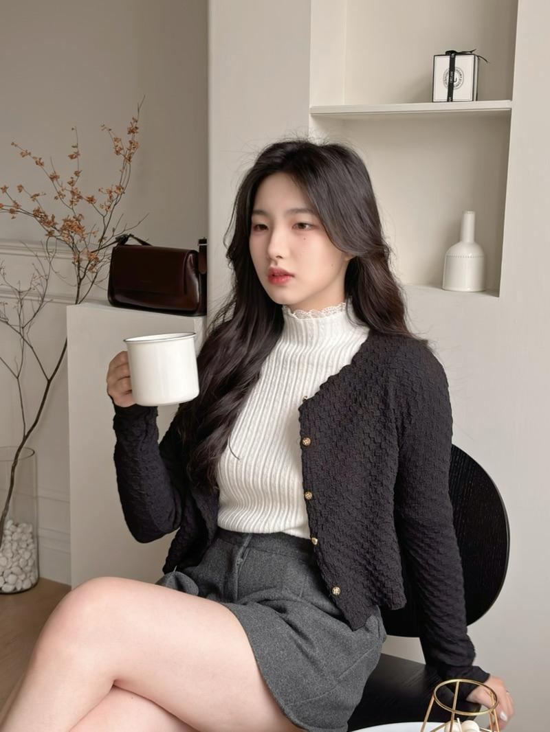 CLMA♡｜🇰🇷Korea 泡芙感波浪小金釦上衣外套