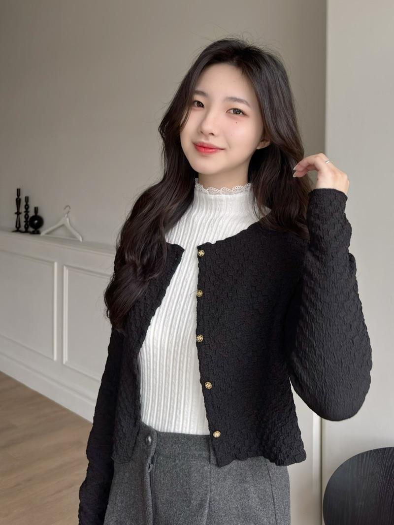 CLMA♡｜🇰🇷Korea 泡芙感波浪小金釦上衣外套