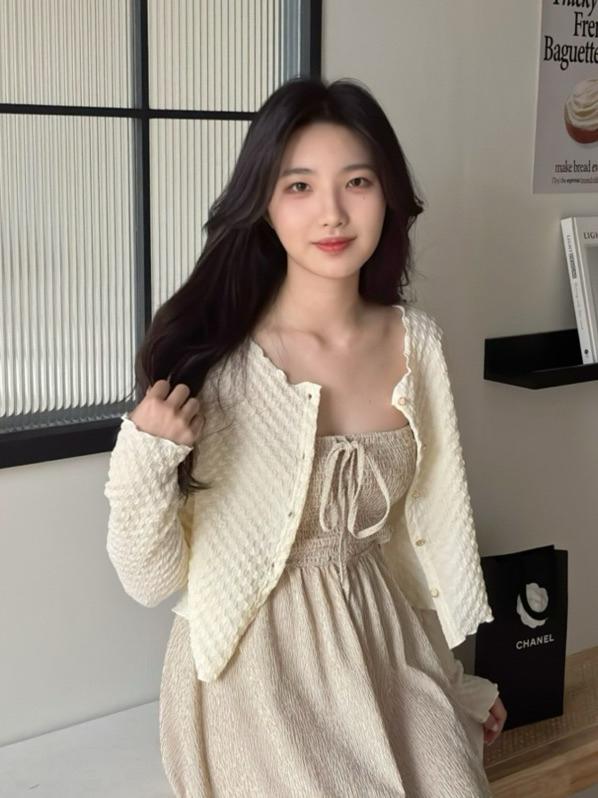 CLMA♡｜🇰🇷Korea 泡芙感波浪小金釦上衣外套