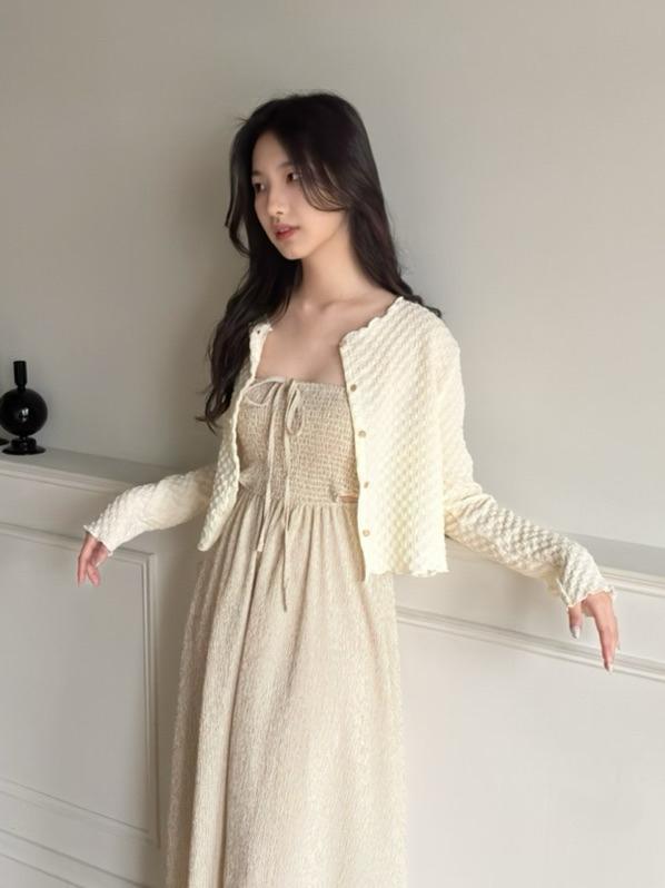 CLMA♡｜🇰🇷Korea 泡芙感波浪小金釦上衣外套