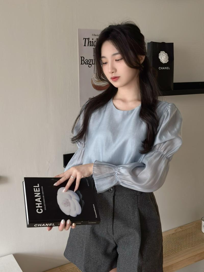 CLMA♡｜🇰🇷Korea 高級感後綁帶澎袖光澤上衣