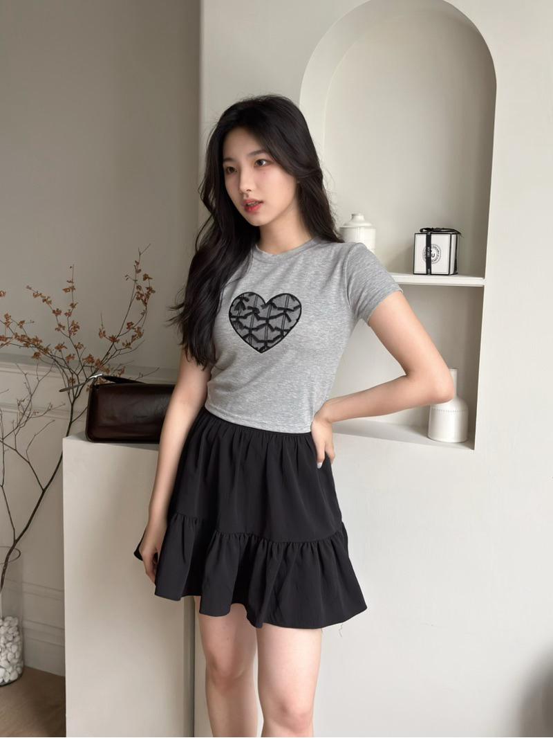 CLMA♡｜🇰🇷Korea 蕾絲蝴蝶結愛心短袖上衣