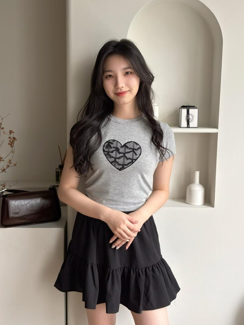CLMA♡｜🇰🇷Korea 蕾絲蝴蝶結愛心短袖上衣