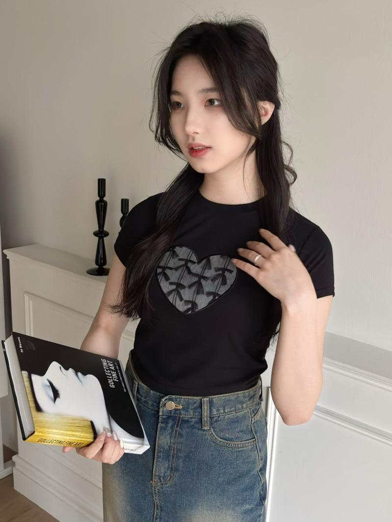CLMA♡｜🇰🇷Korea 蕾絲蝴蝶結愛心短袖上衣