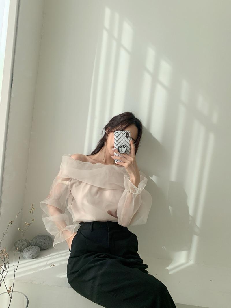 CLMA♡｜🇰🇷Korea 千金風透膚網紗一字領上衣