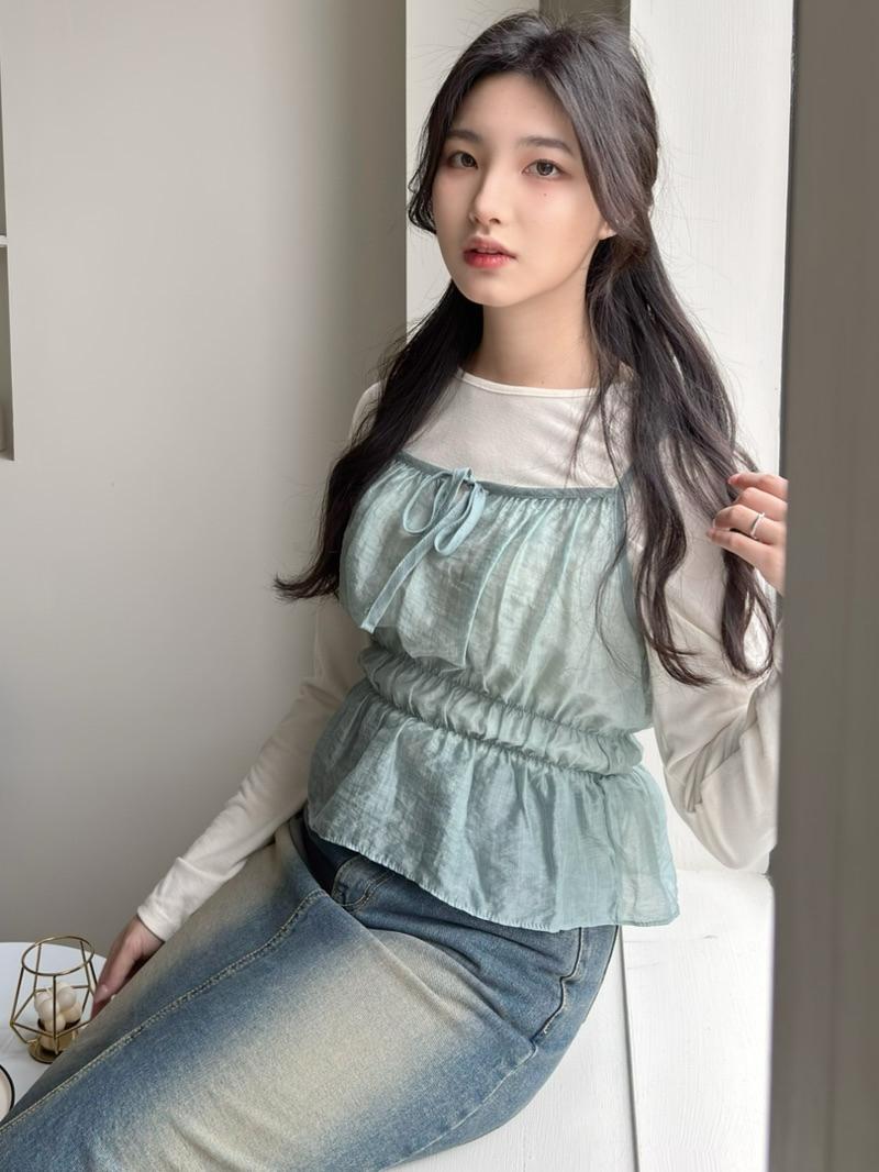 CLMA♡｜🇰🇷Korea 春天透感鬆緊背心長袖Set