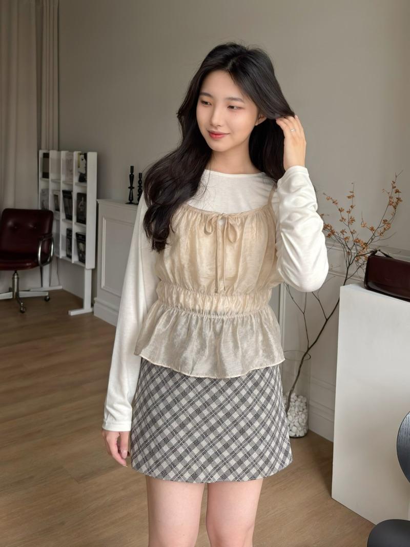 CLMA♡｜🇰🇷Korea 春天透感鬆緊背心長袖Set