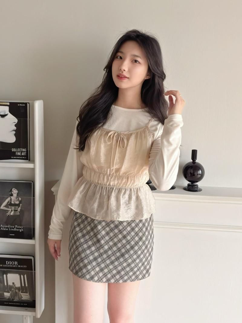 CLMA♡｜🇰🇷Korea 春天透感鬆緊背心長袖Set