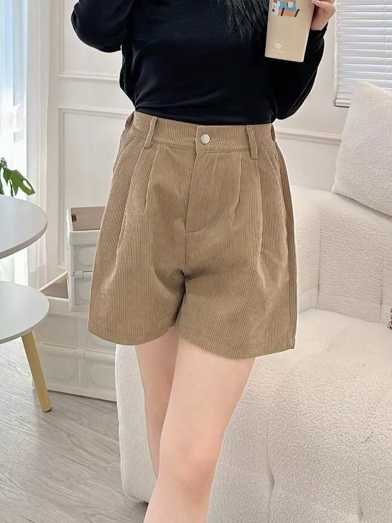 CLMA♡｜🇰🇷 Korea 溫潤手感  打褶厚實後鬆緊燈芯絨短褲 - 兩色