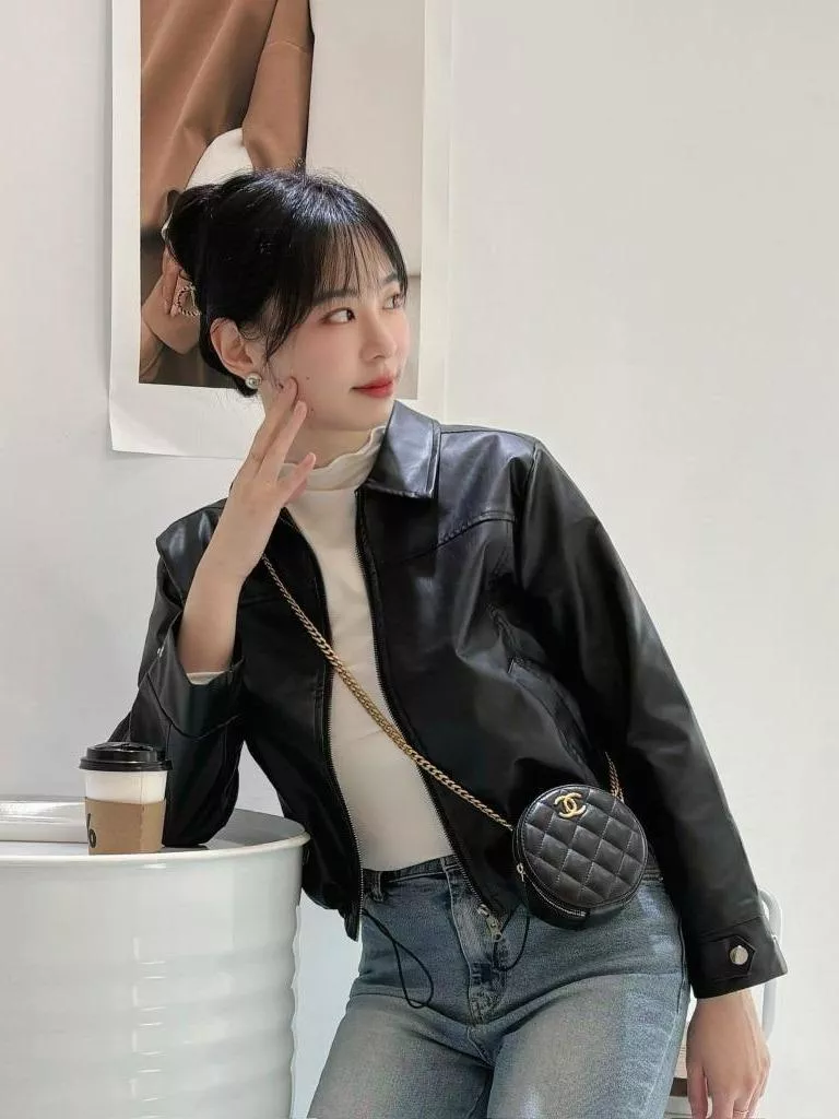 CLMA♡｜可鹽可甜  翻領下抽繩質感短版皮外套