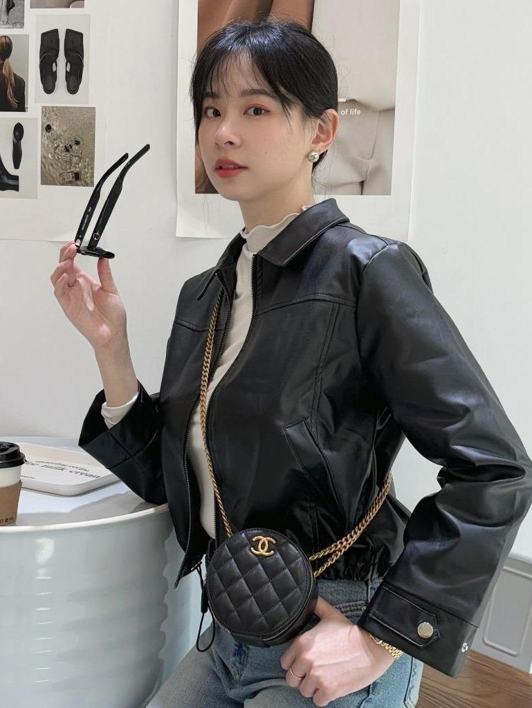 CLMA♡｜可鹽可甜  翻領下抽繩質感短版皮外套