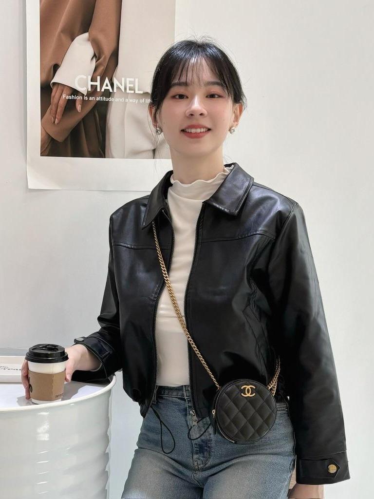 CLMA♡｜可鹽可甜  翻領下抽繩質感短版皮外套