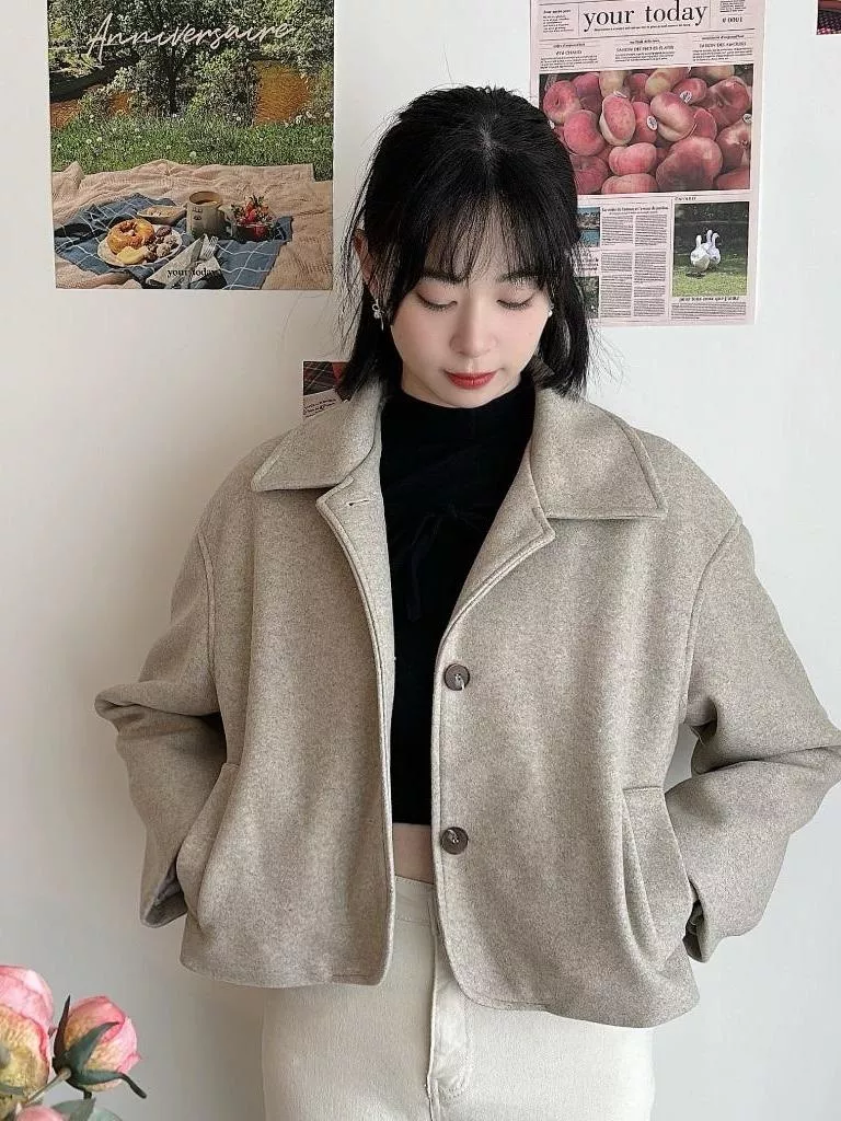 CLMA♡｜🇰🇷Korea 下午茶約會  雜糧感翻領鋪棉外套 - 兩色