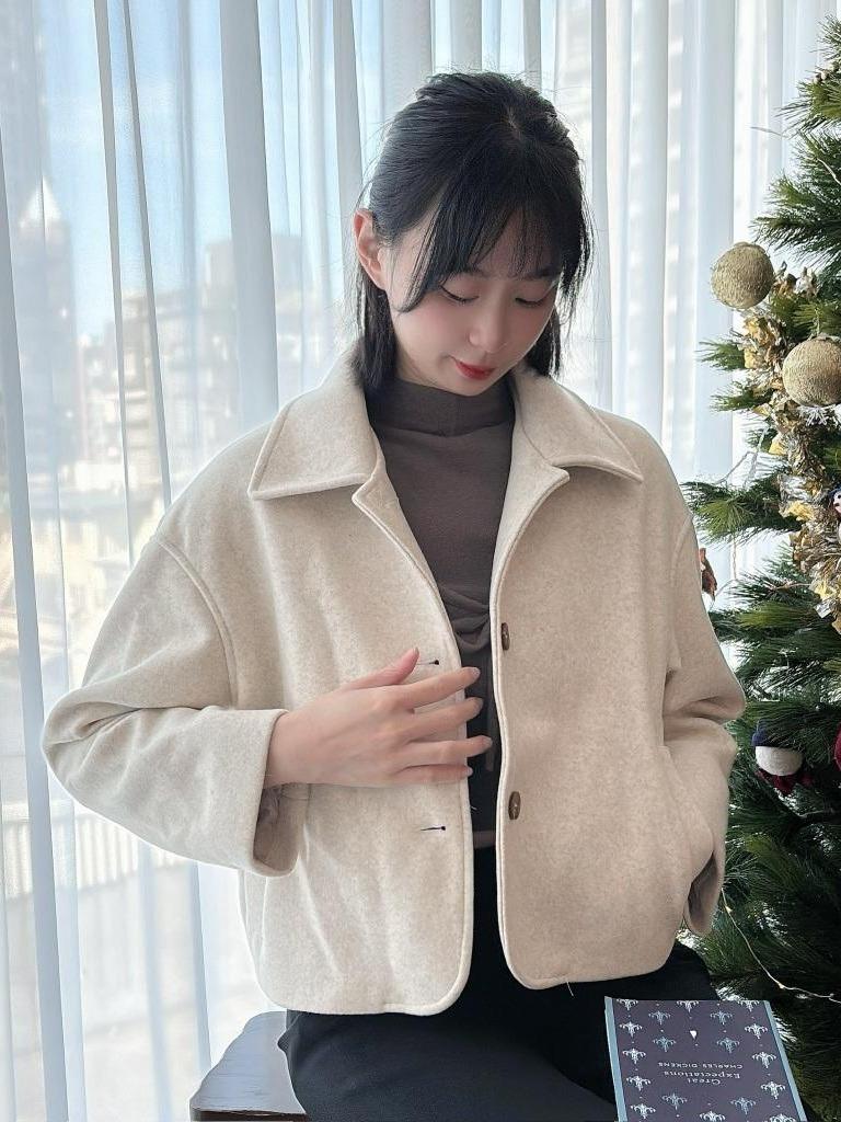 CLMA♡｜🇰🇷Korea 下午茶約會  雜糧感翻領鋪棉外套 - 兩色