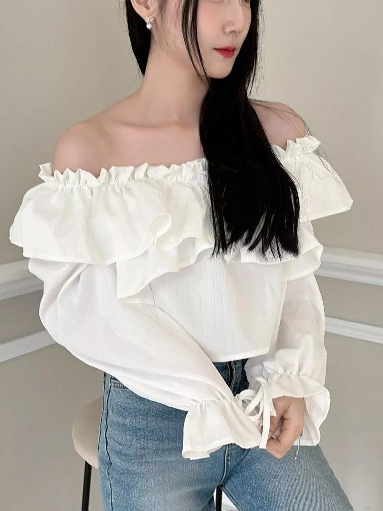 CLMA♡｜約會必穿！浪漫荷葉領交叉兩穿上衣 - 兩色