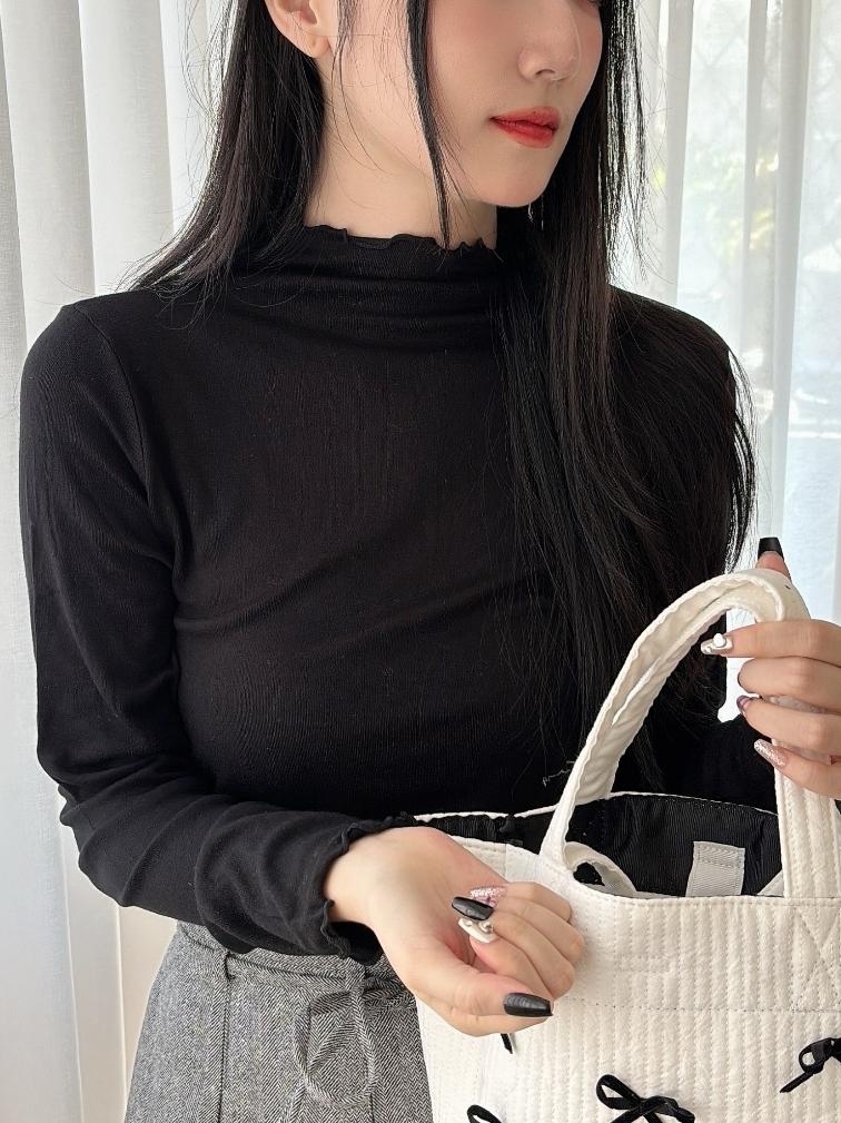 CLMA♡｜🇰🇷 Korea 軟軟QQ！木耳邊微高領內搭打底上衣 - 三色