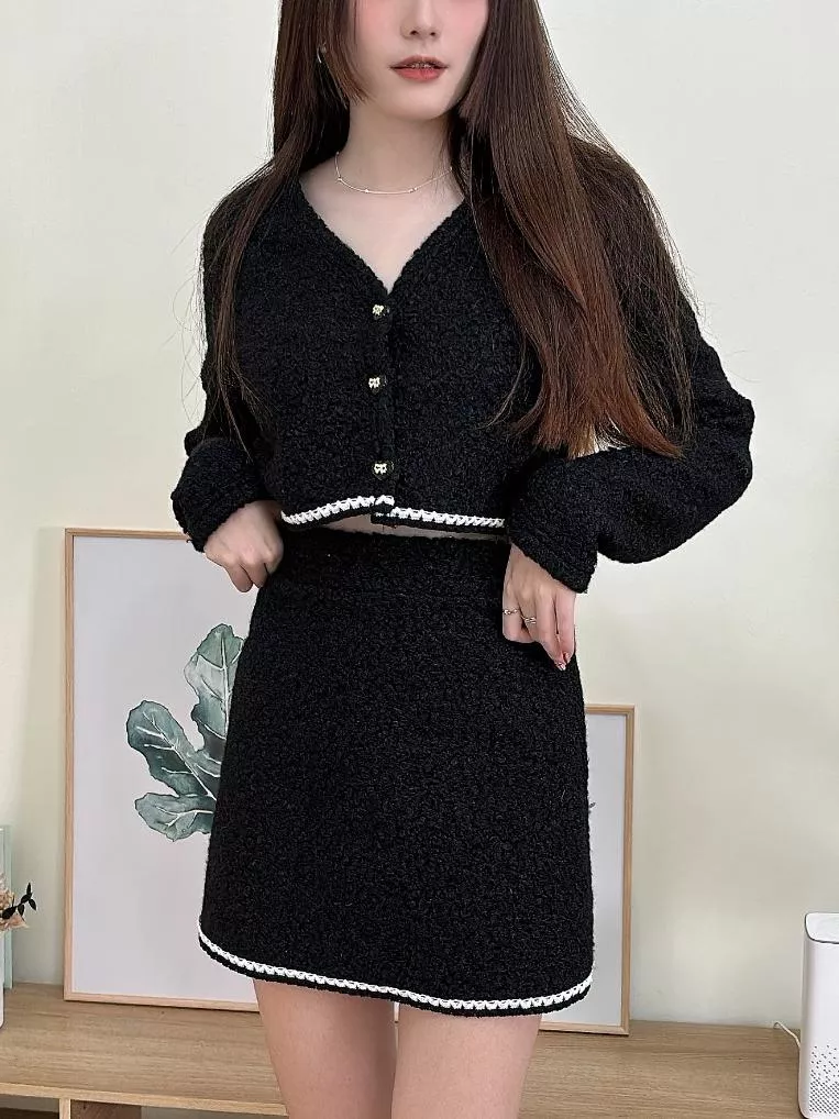 CLMA♡｜🇰🇷Korea  Eternal love 蝴蝶結愛心釦薄毛套裝 - 兩色