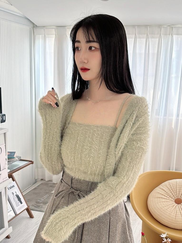 CLMA♡｜🇰🇷 Korea 軟糯麻糬♡  雙綁帶兩件式針織套裝 - 兩色