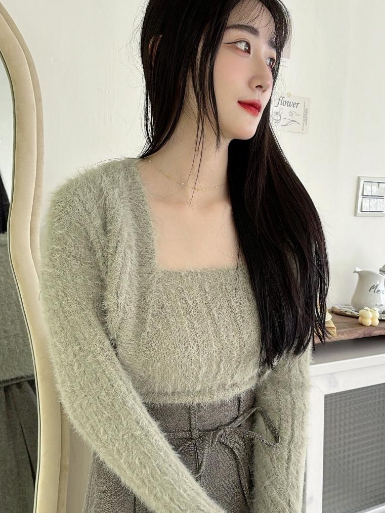 CLMA♡｜🇰🇷 Korea 軟糯麻糬♡  雙綁帶兩件式針織套裝 - 兩色
