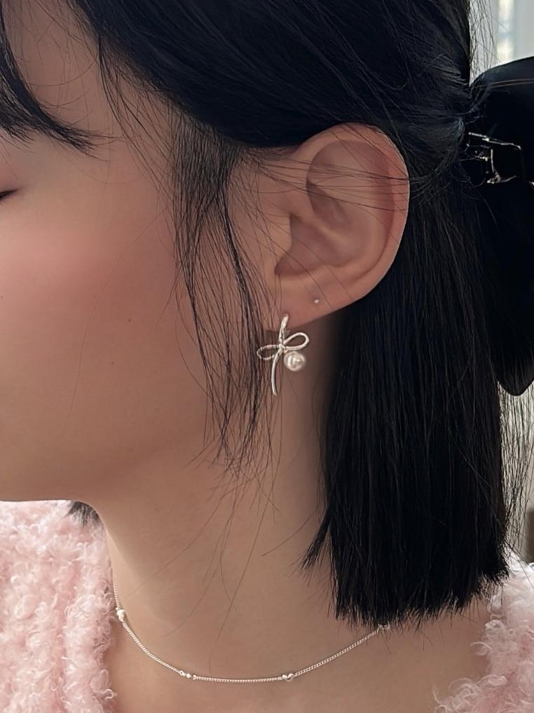 CLMA♡｜🇰🇷Korea 漂亮的她   純銀粗紐結珍珠耳針