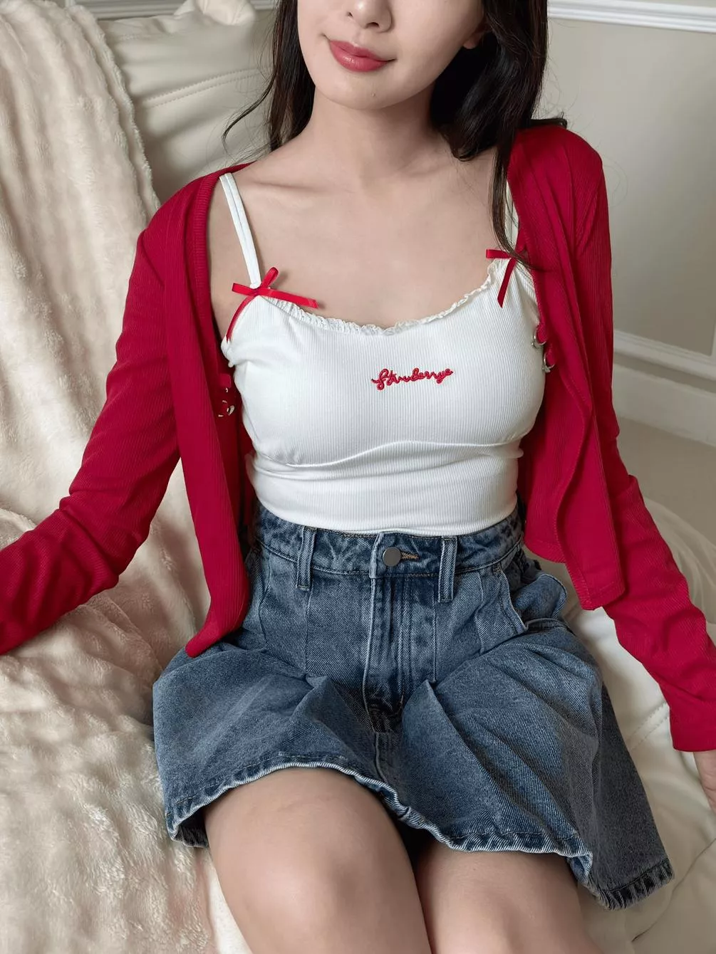 CLMA♡｜🇰🇷Korea 蝴蝶結愛心釦可愛吊帶 Set