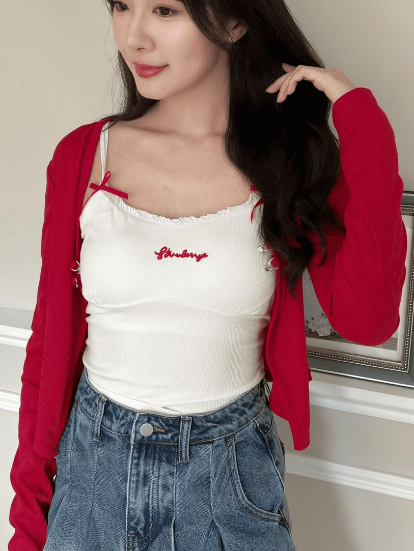 CLMA♡｜🇰🇷Korea 蝴蝶結愛心釦可愛吊帶 Set