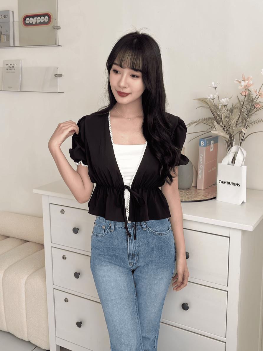 CLMA♡｜🇰🇷Korea 澎袖蕾絲滾邊收腰小外套