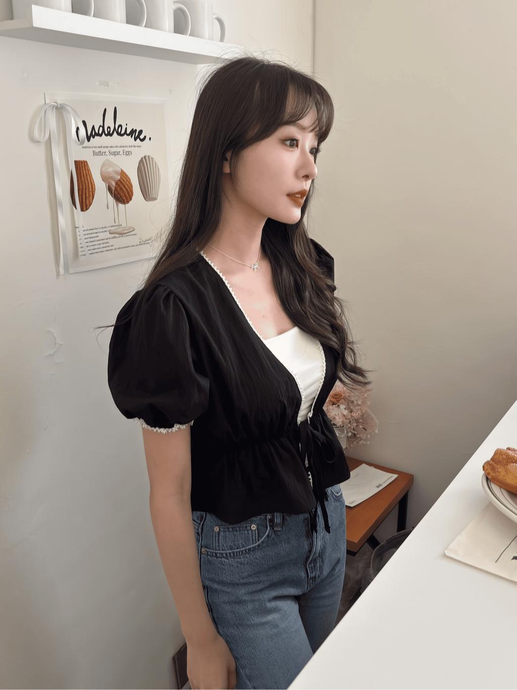 CLMA♡｜🇰🇷Korea 澎袖蕾絲滾邊收腰小外套
