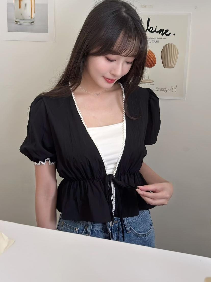 CLMA♡｜🇰🇷Korea 澎袖蕾絲滾邊收腰小外套
