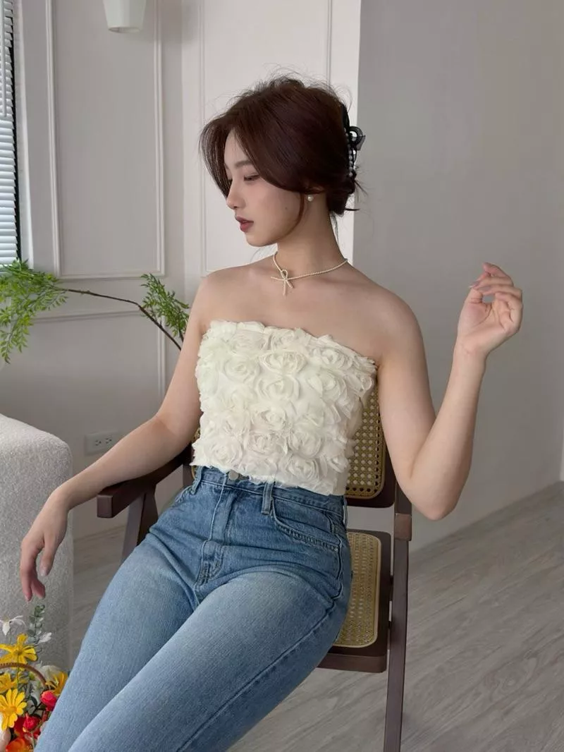 CLMA♡｜🇰🇷Korea 浪漫立體玫瑰平口上衣